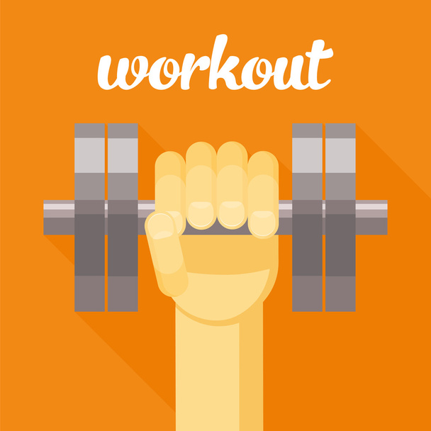 sport, workout vector illustration, dumbbell in hand, sport cartoon illustration - Vektor, kép