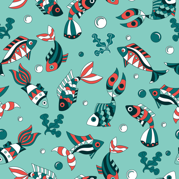 Seamless background with bright aquarium fish - Вектор,изображение