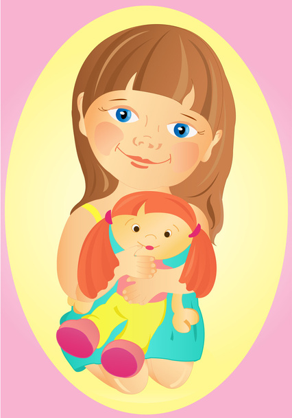 A girl with a doll - Vector, Image