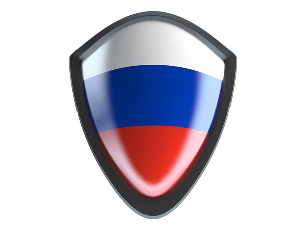 Russia flag on metal shield isolate on white background. - Photo, image