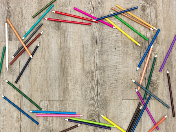 Coloring Pencils on wooden floor - Φωτογραφία, εικόνα