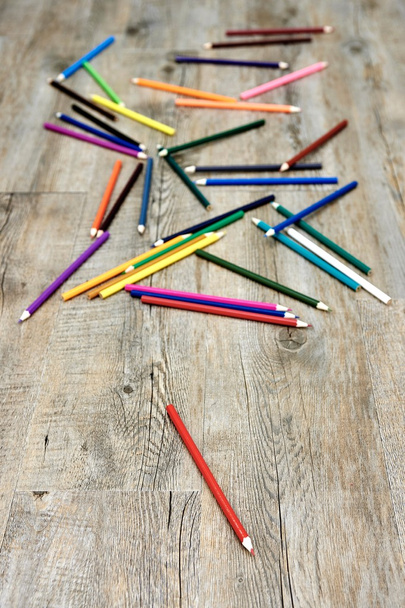 Coloring Pencils on wooden floor - Фото, зображення