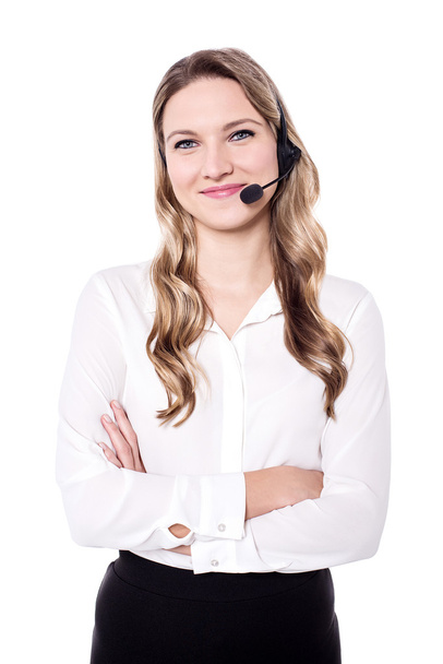 liiketoiminnan nainen yllään kuulokkeet
 - Valokuva, kuva