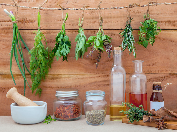 Assorted hanging herbs ,parsley ,oregano,sage,rosemary - Photo, Image
