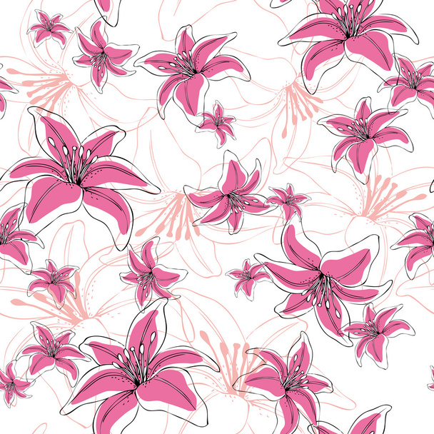 Seamless pattern lily flowers - Vektor, Bild