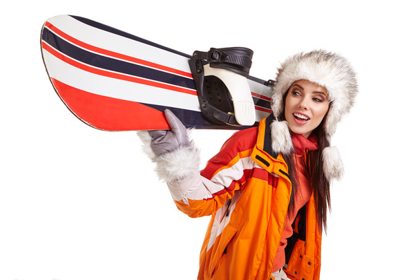 woman standing with snowboard - Foto, Imagem