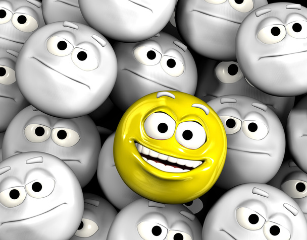 Happy laughing emoticon face among others - Photo, Image