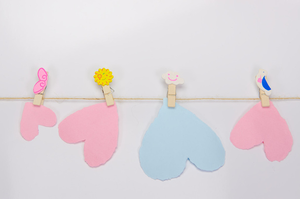 Beautiful paper hearts on white paper background. - 写真・画像