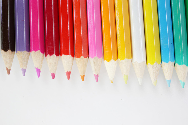 Colored pencils on white - Fotoğraf, Görsel