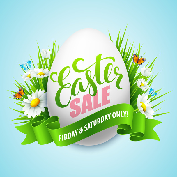 Easter sale background with eggs and spring flower. Vector illustration - Vector, Image
