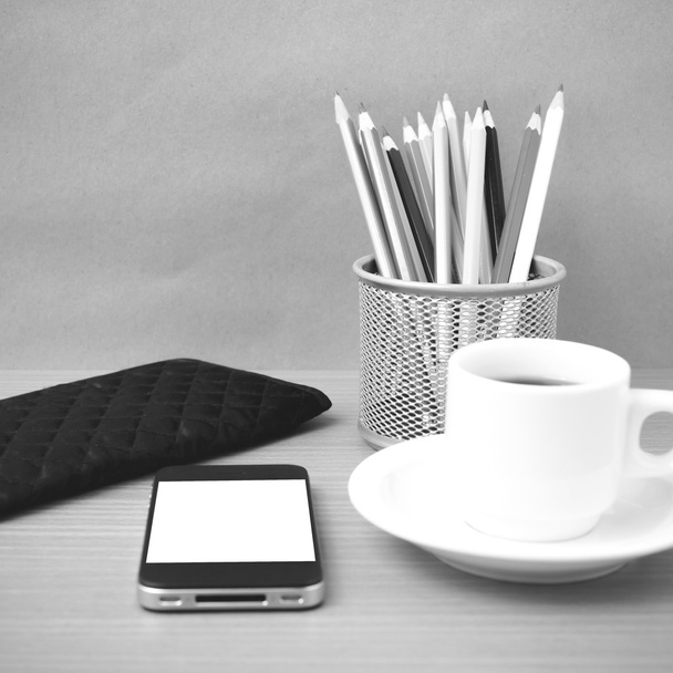 coffee,phone,wallet and color pencil - Fotoğraf, Görsel