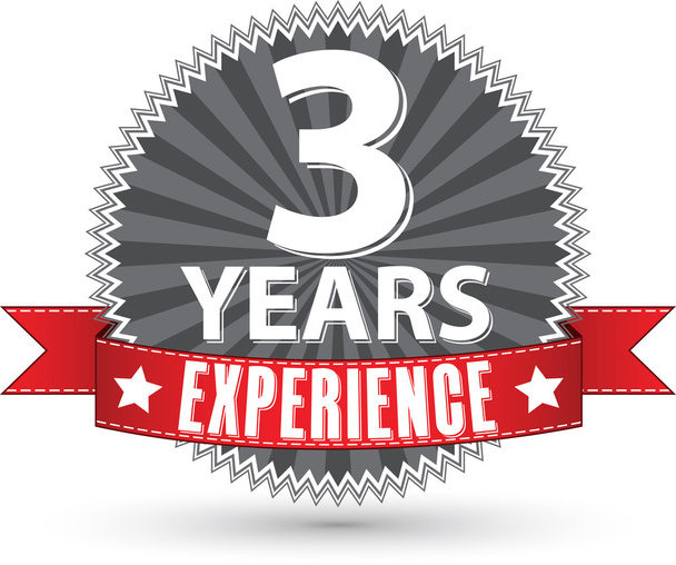 3 years experience retro label with red ribbon, vector illustrat - Vector, Image