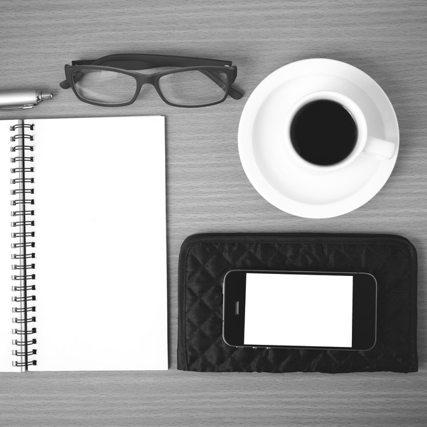 coffee,phone,eyeglasses,notepad and wallet - Foto, Imagem