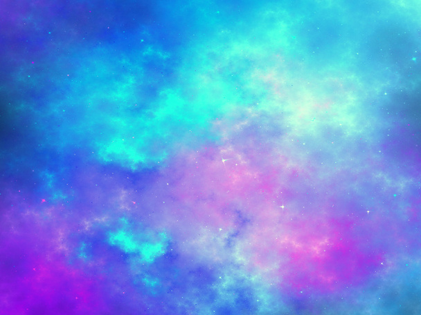 Abstract starry fractal sky with clouds and stars, digital artwork for creative graphic design - Photo, Image