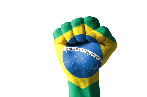 Puño pintado en colores de la bandera de Brasil
 - Foto, Imagen