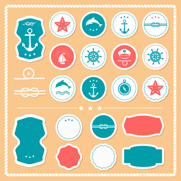 Set of sea and nautical labels, badges. - Вектор, зображення