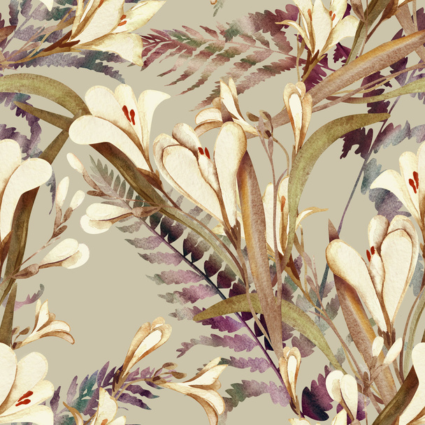Seamless Pattern with Crocosmia Flowers - Zdjęcie, obraz