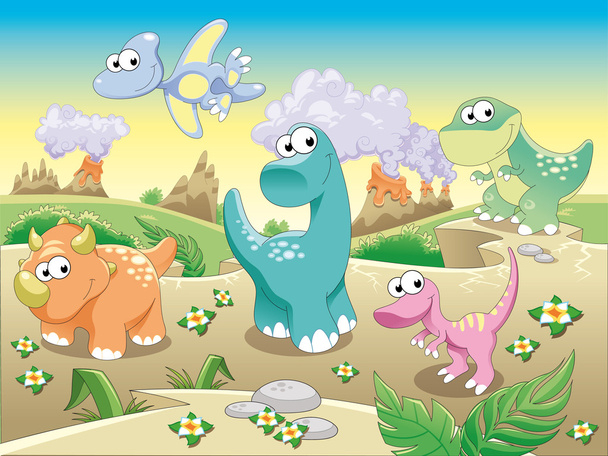 Dinosaurs Family with background. - Vector, Image