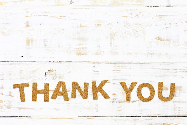 the word thank you cork on white wood background - Photo, image