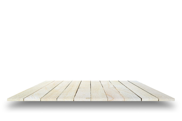 Üres tetejére fából készült asztal elszigetelt fehér background. - Fotó, kép