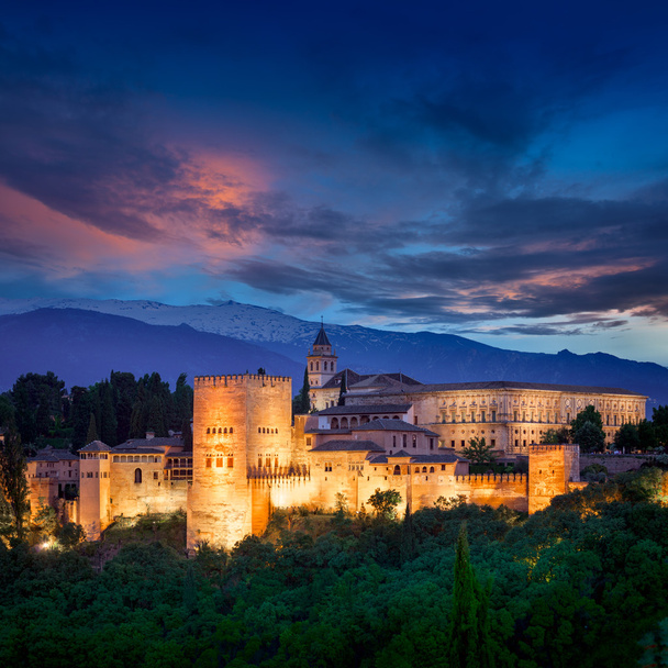 Night View of Fantastic Alhambra, European travel landmark - Photo, image