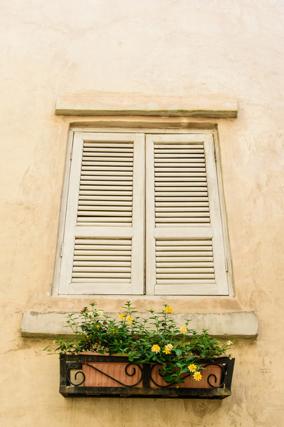 Italiaanse venster met gesloten houten luiken - Foto, afbeelding