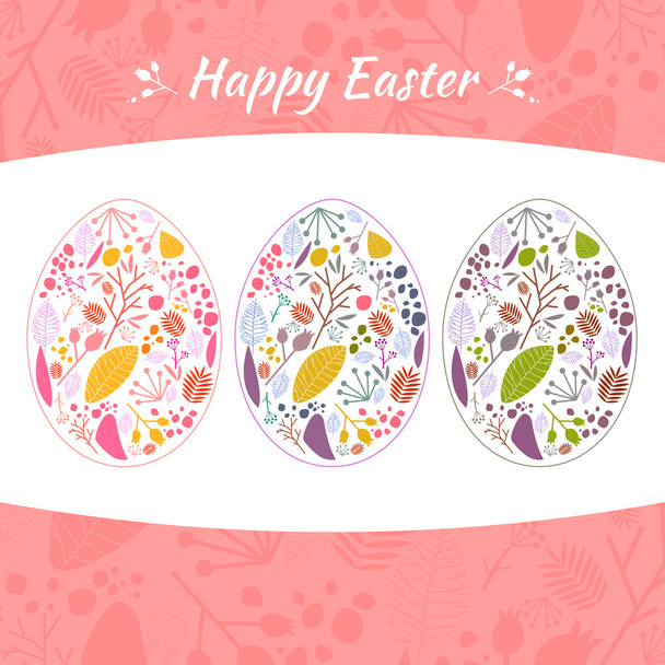 Happy Easter. Beautiful illustration with floral elements - Vector, Image