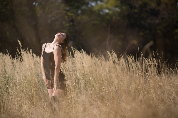 Vrouw meisje In het veld land schoonheid - Foto, afbeelding