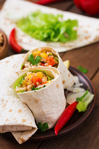 Burritos wraps with chicken meat - Photo, Image