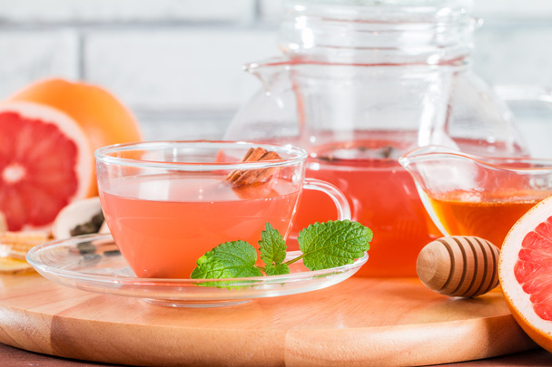 Grapefruit herbal tea with ginger and honey - Photo, image