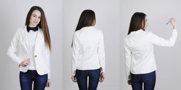 woman wearing jacket and jeans - Foto, Imagem