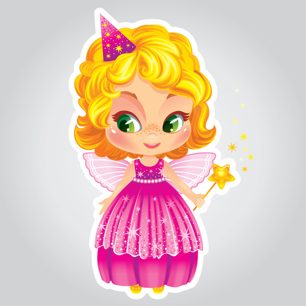 Little fairy in shiny dress - Vector, Image