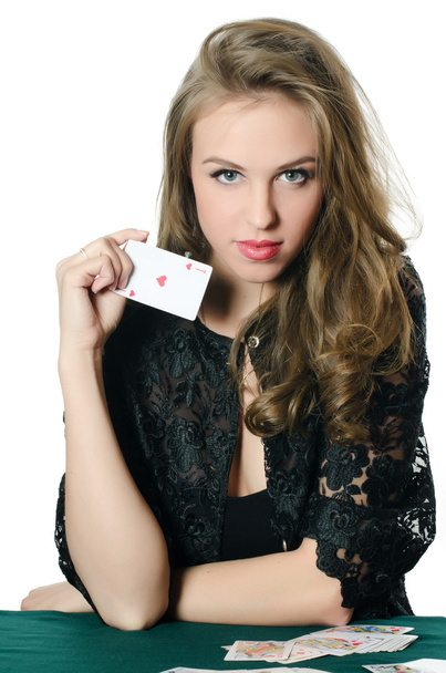 The beautiful girl with playing card - Φωτογραφία, εικόνα