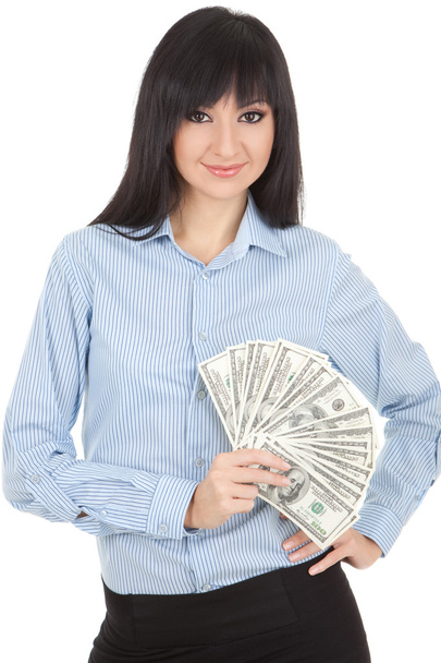 Young business woman with pile of money - Fotografie, Obrázek
