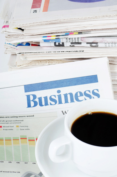 Coffee and the fresh newspaper - morning of the businessman - Valokuva, kuva