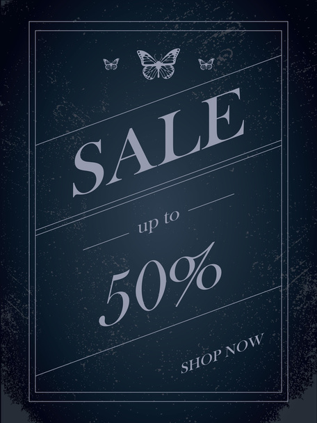Sales banner on dark background with elegant typography for luxury sales offers in fashion. Vintage grunge discounts background. - ベクター画像