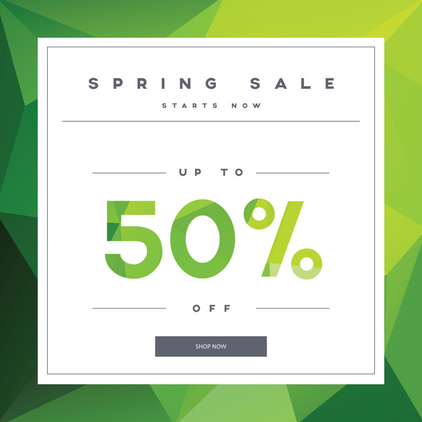 Spring sale banner on green low poly background with elegant typography for luxury sales offers in fashion. Modern simple, minimalistic design. - Διάνυσμα, εικόνα