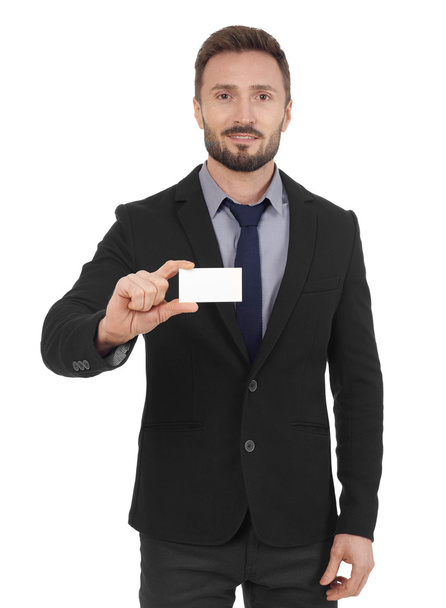 Man with business card - 写真・画像