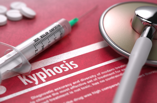 Kyphosis - Printed Diagnosis on Red Background. - Foto, afbeelding