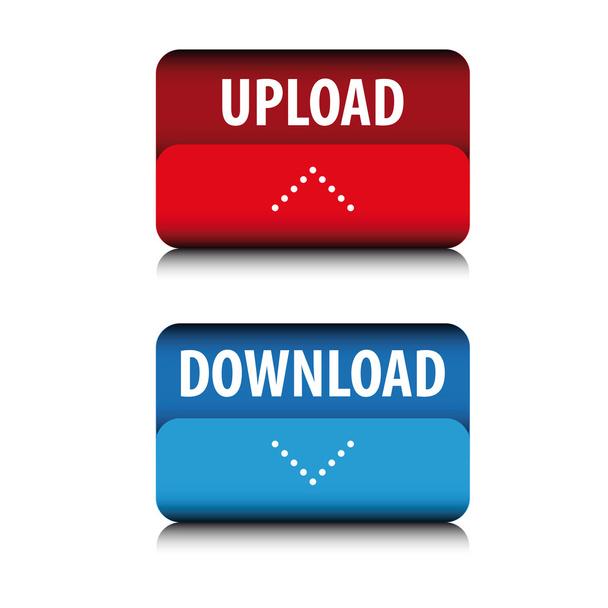 Upload ve Download düğmesini vektör - Vektör, Görsel