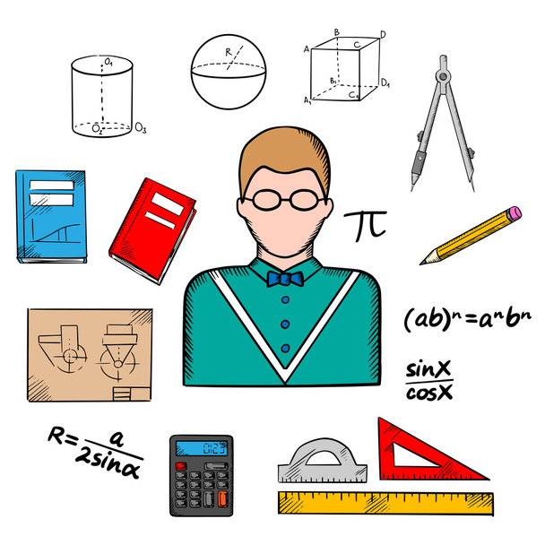 Вчитель математики з піктограмами освіти
 - Вектор, зображення