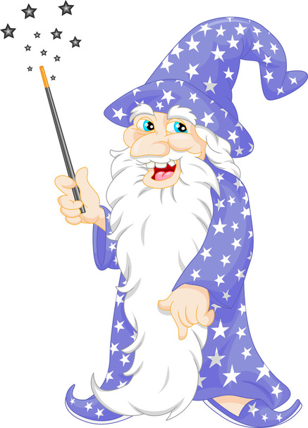viejo mago sosteniendo una varita mágica
 - Vector, Imagen