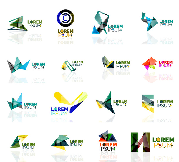 Набір логотипів, абстрактні геометричні ділові значки, паперовий стиль з глянцевими елементами
 - Вектор, зображення