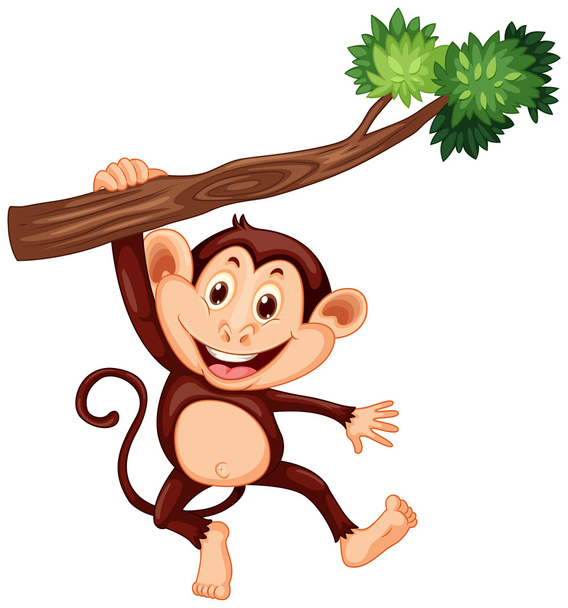 Симпатичная обезьянка висит на ветке
 - Вектор,изображение