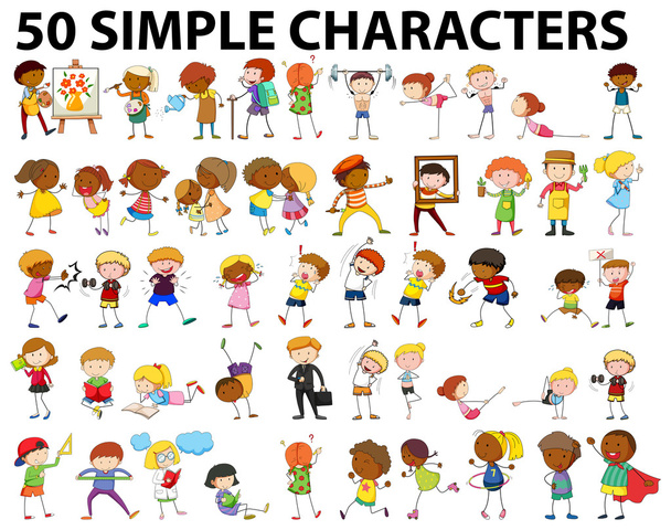 Cinquanta personaggi semplici che svolgono attività diverse
 - Vettoriali, immagini