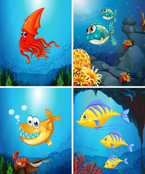 海の下で住んでいる海の動物 - ベクター画像