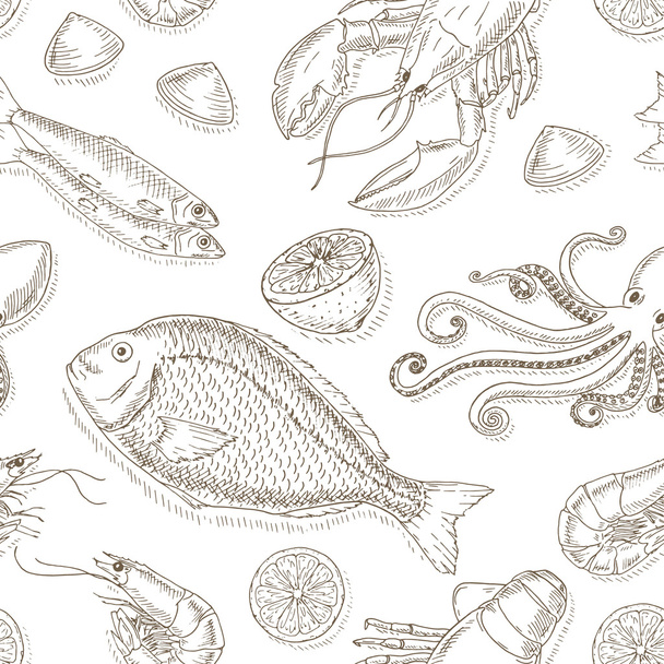 Seafood and fish set. - Vector, Imagen