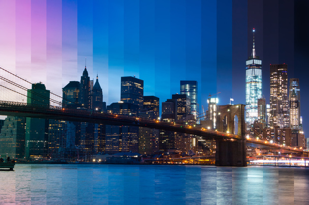 Manhattan y el puente de Brooklyn. Buenas tardes. Collage fantástico
 - Foto, Imagen