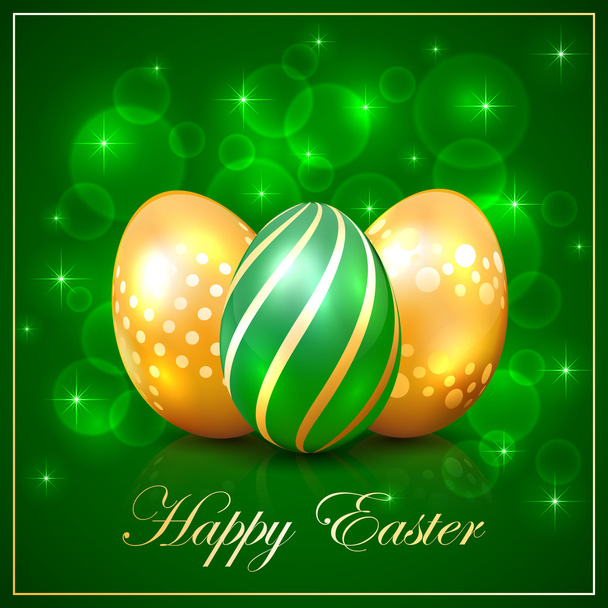 Three Easter eggs on green background - Vetor, Imagem