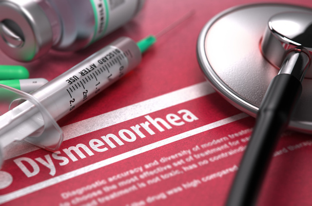 Dysmenorrhea. Medical Concept on Red Background. - Photo, Image